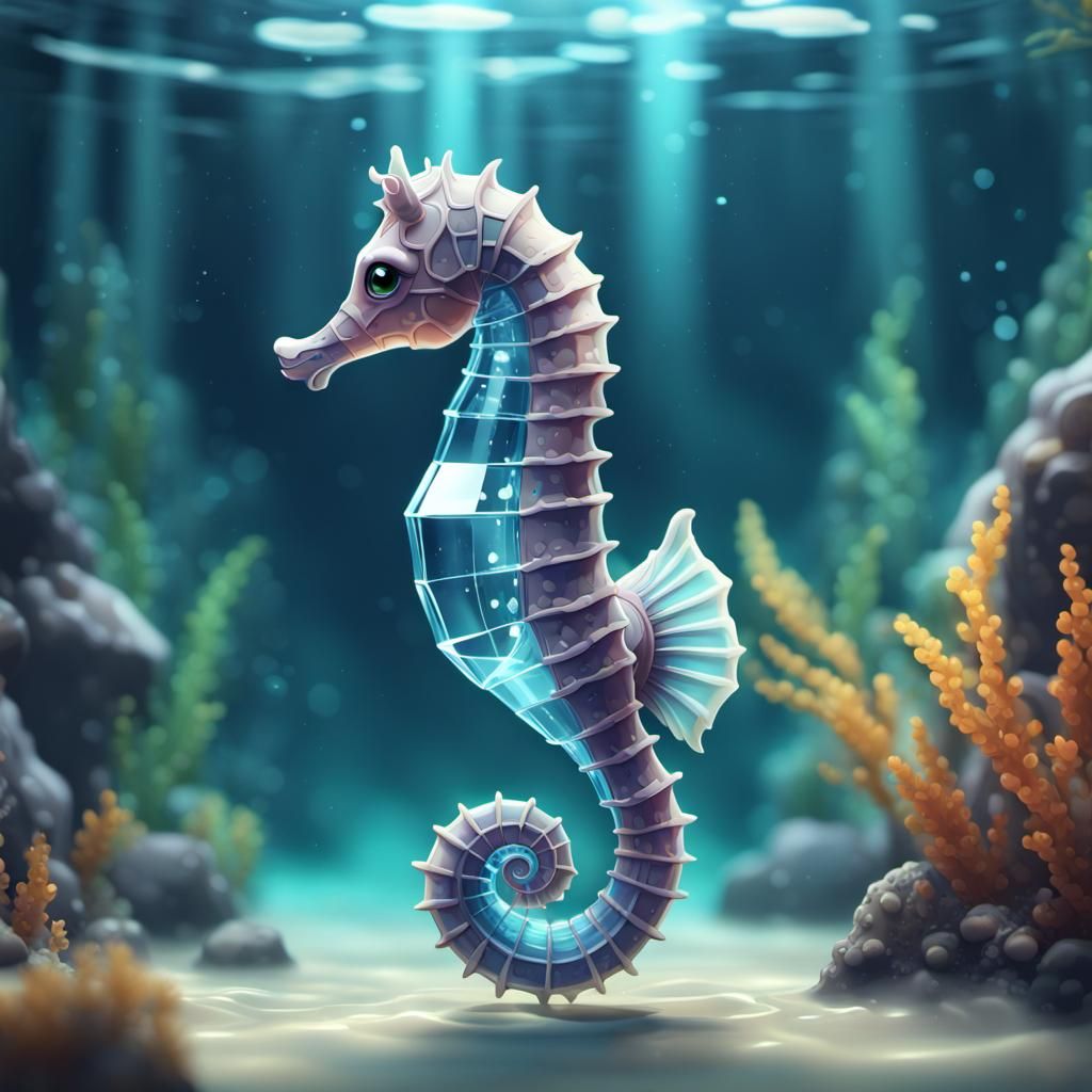 Cute Cartoon Seahorse in Anime Style
