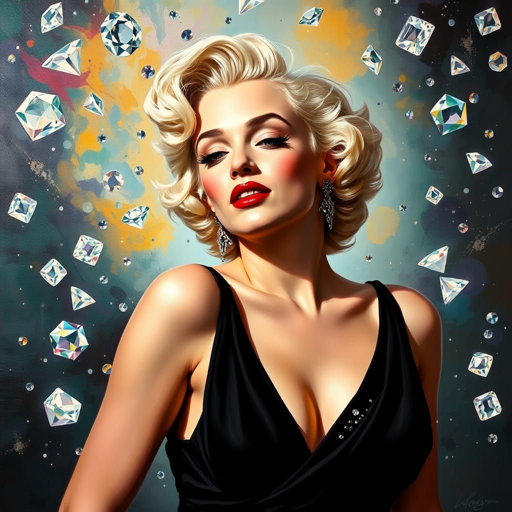 Glamorous Marilyn Monroe Surrounded by Radiant Diamonds in L...