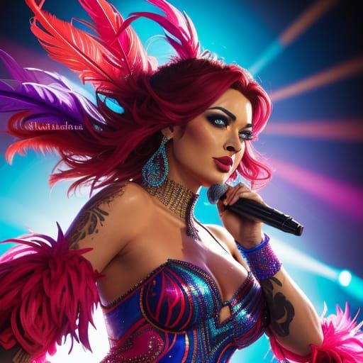 Showgirl Performance in Vibrant Splash Art Style