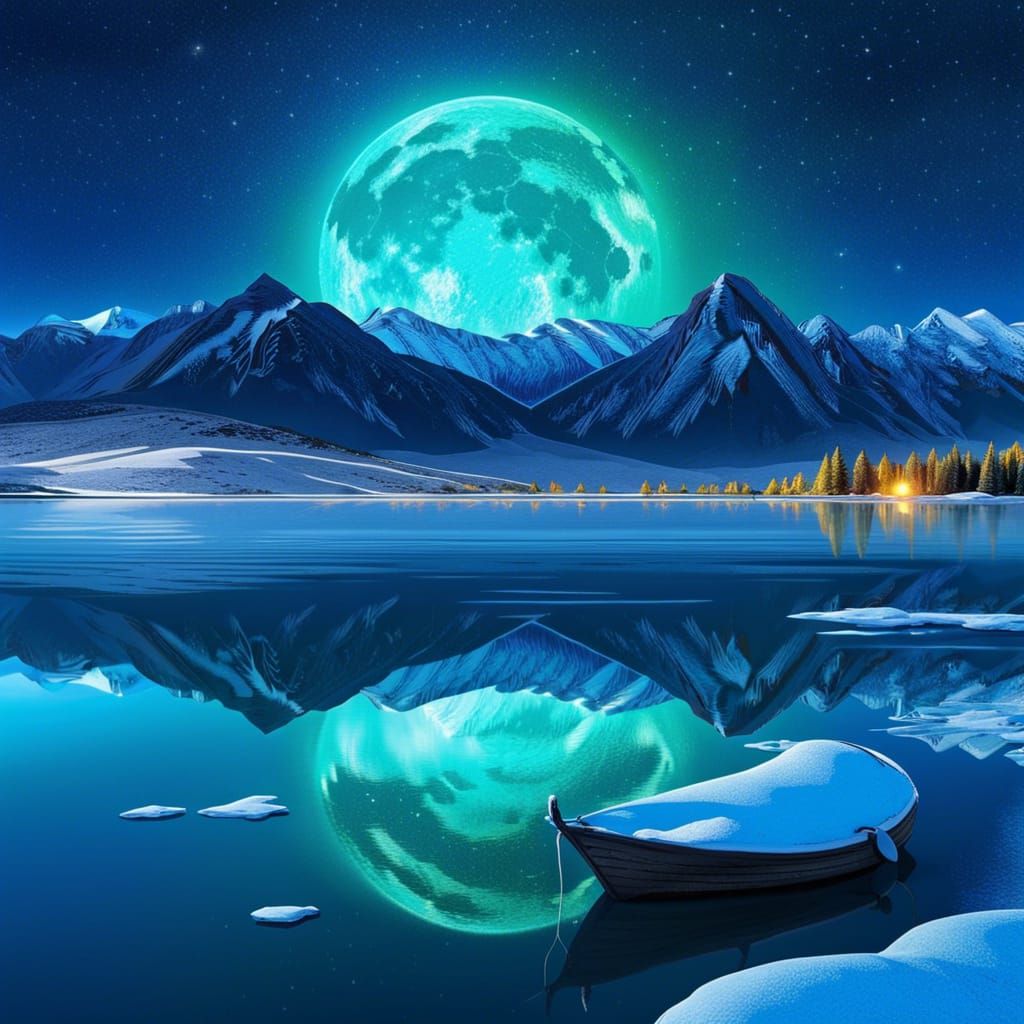 Frozen Lake Under Aurora Borealis: Hyperrealistic Illustrati...