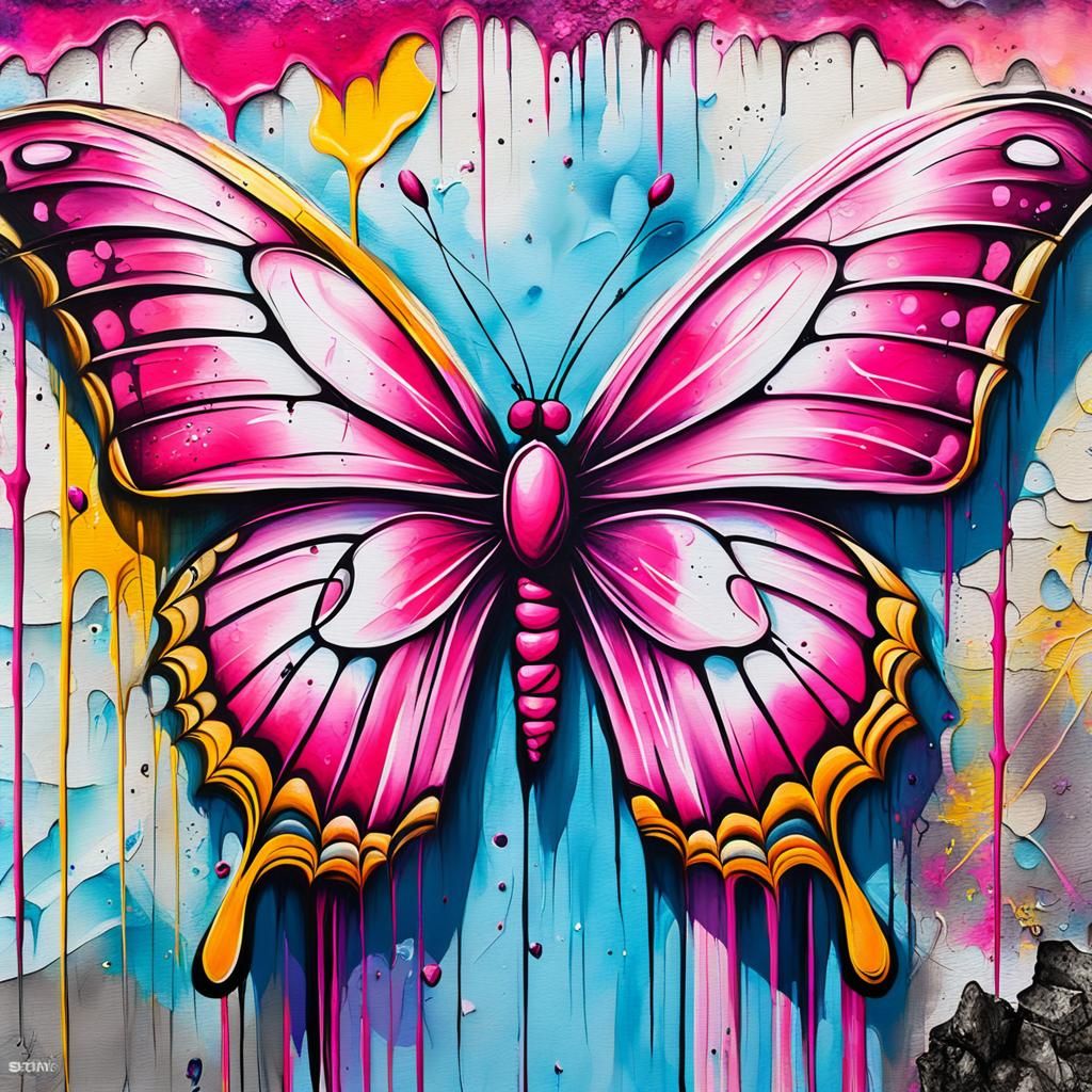 Butterfly Wing Breast Cancer Ribbon Graffiti Art