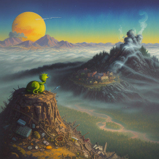 Whimsical Grinch Solitude in a Sunny Town, Watercolor Style