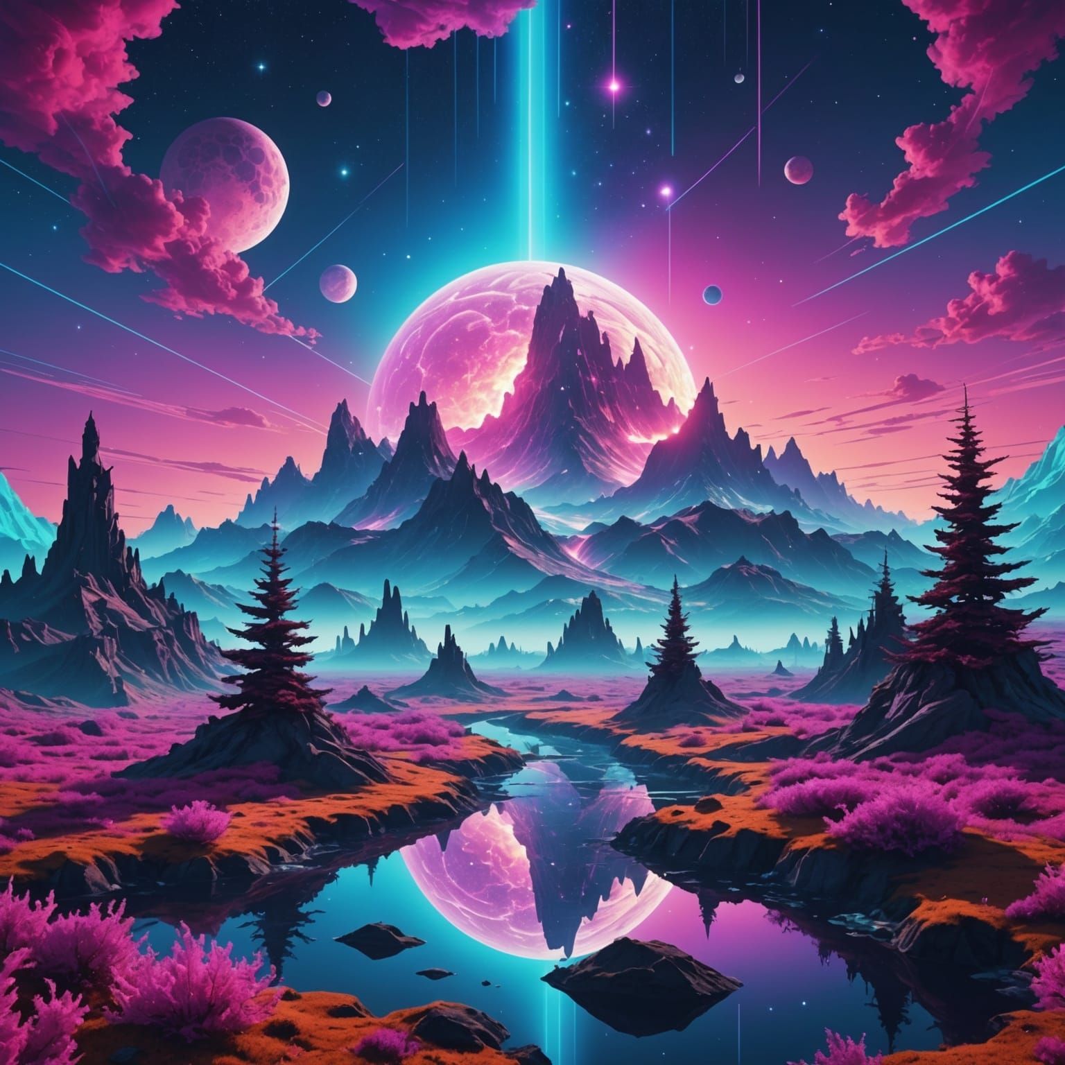 Surreal Cosmic Landscape Within the Mind in Vaporwave Style