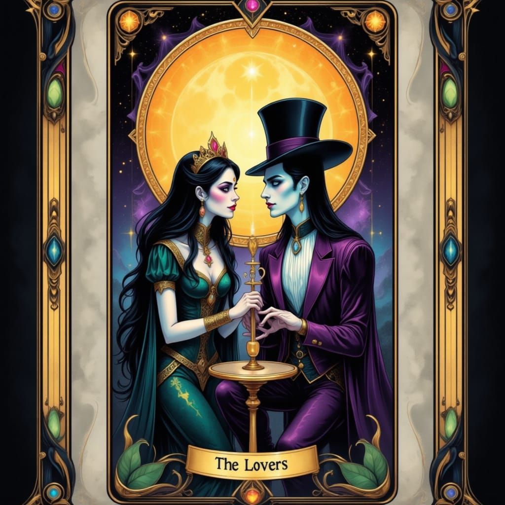 The Lovers Tarot Card Featuring Morticia and Gomez