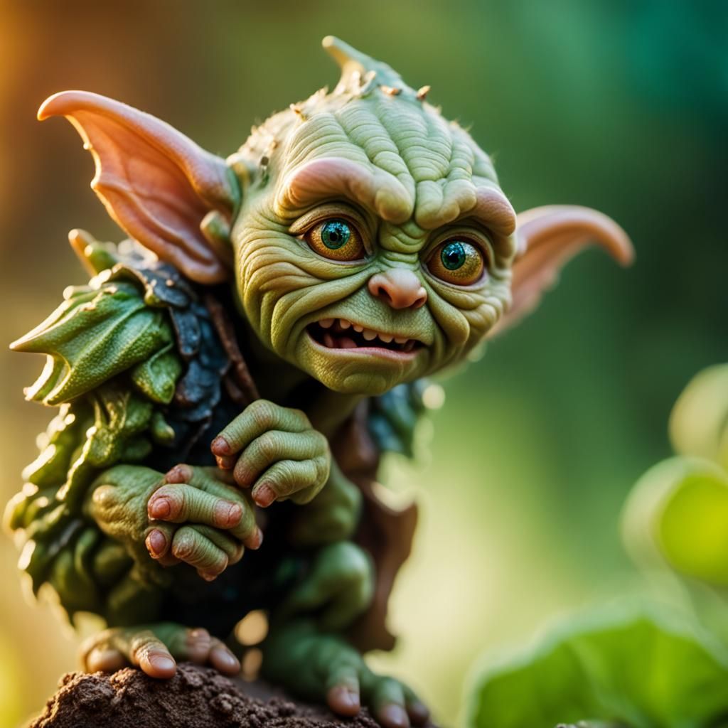 Grumpy Fairy-Goblin Clings to Giant Finger