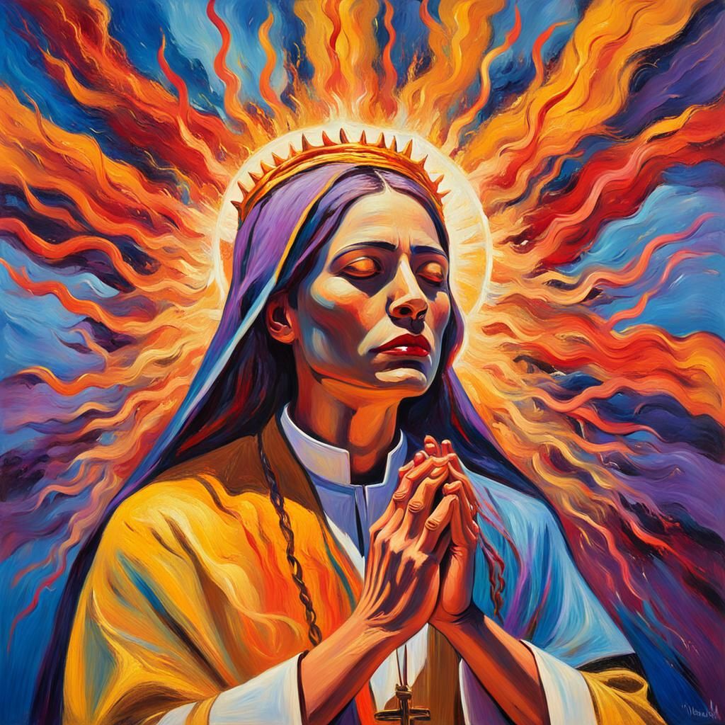 Priest Exorcising Demons in Fauvist Painting Style