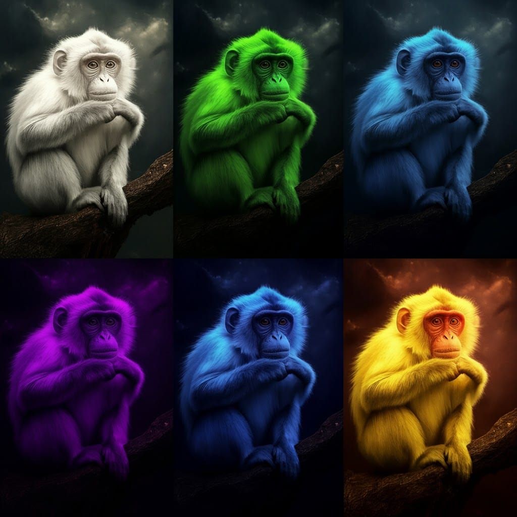 Colorful Monkeys in Hyperrealistic Digital Matte Painting