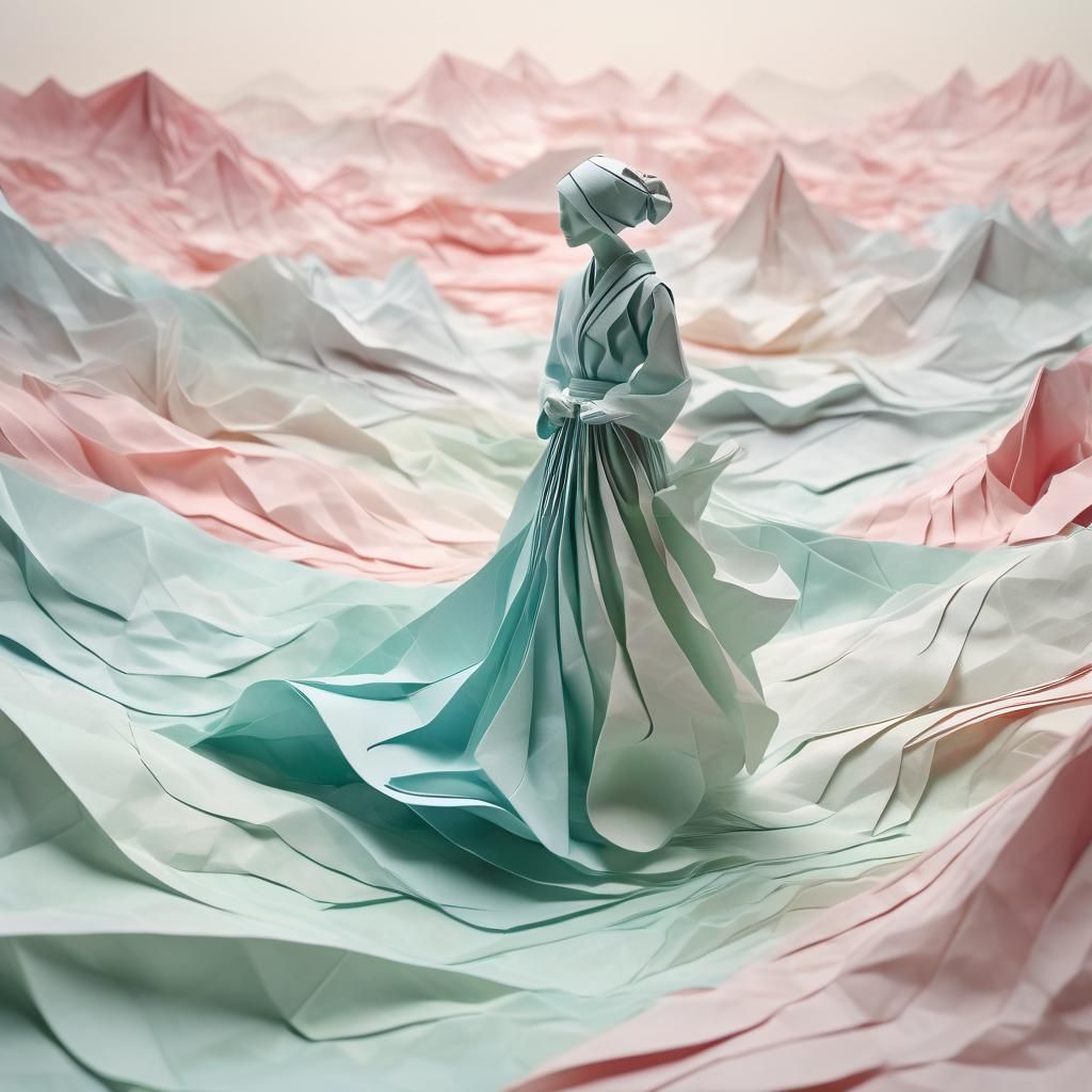Serene Origami Figure in Soft Surrealism Style