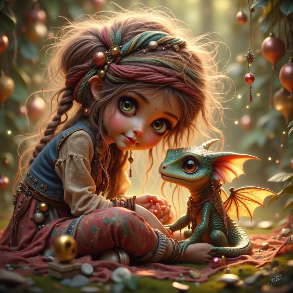 Girl and Dragon in Bohemian Style
