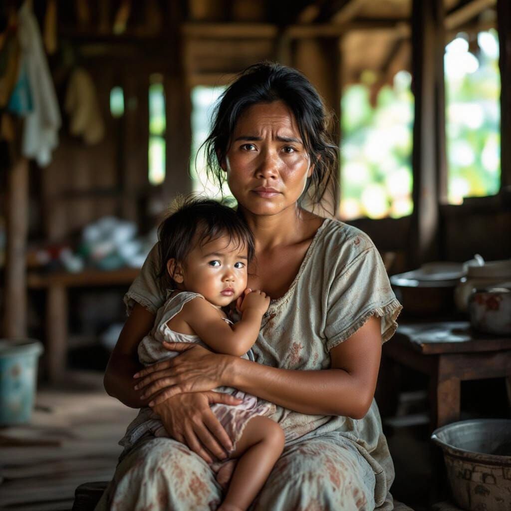 Filipino Mother's Love and Exhaustion in Humble Home