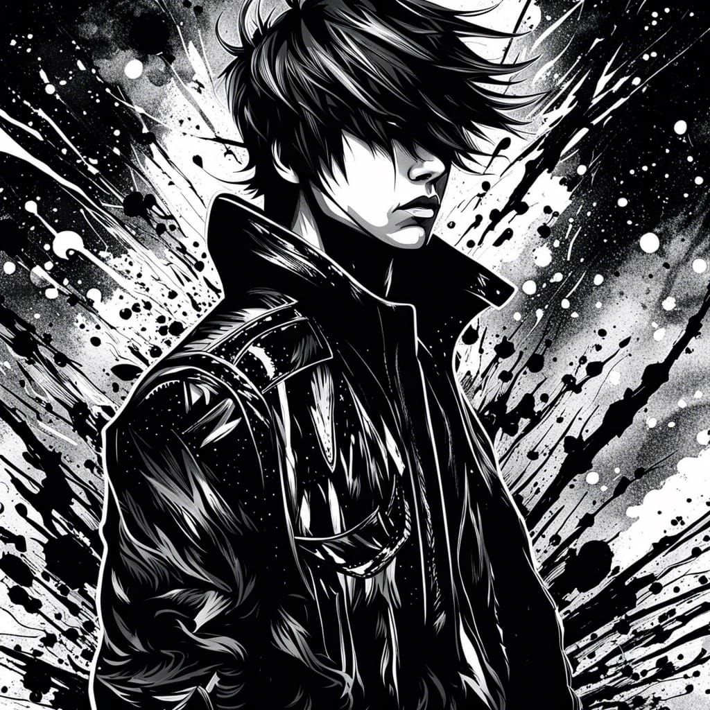 Emo Male in Black and White Ink Art