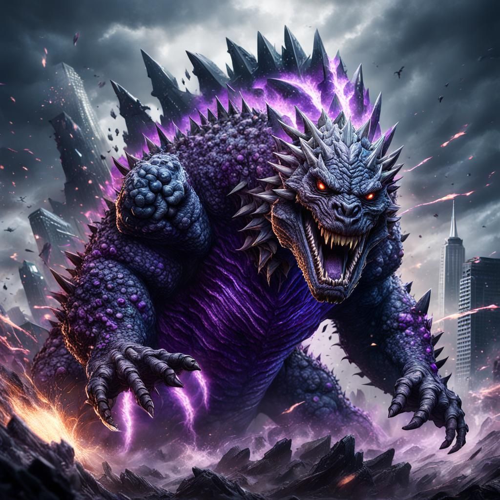 Skeletal Titan Godzilla Roaring with Dark Energy