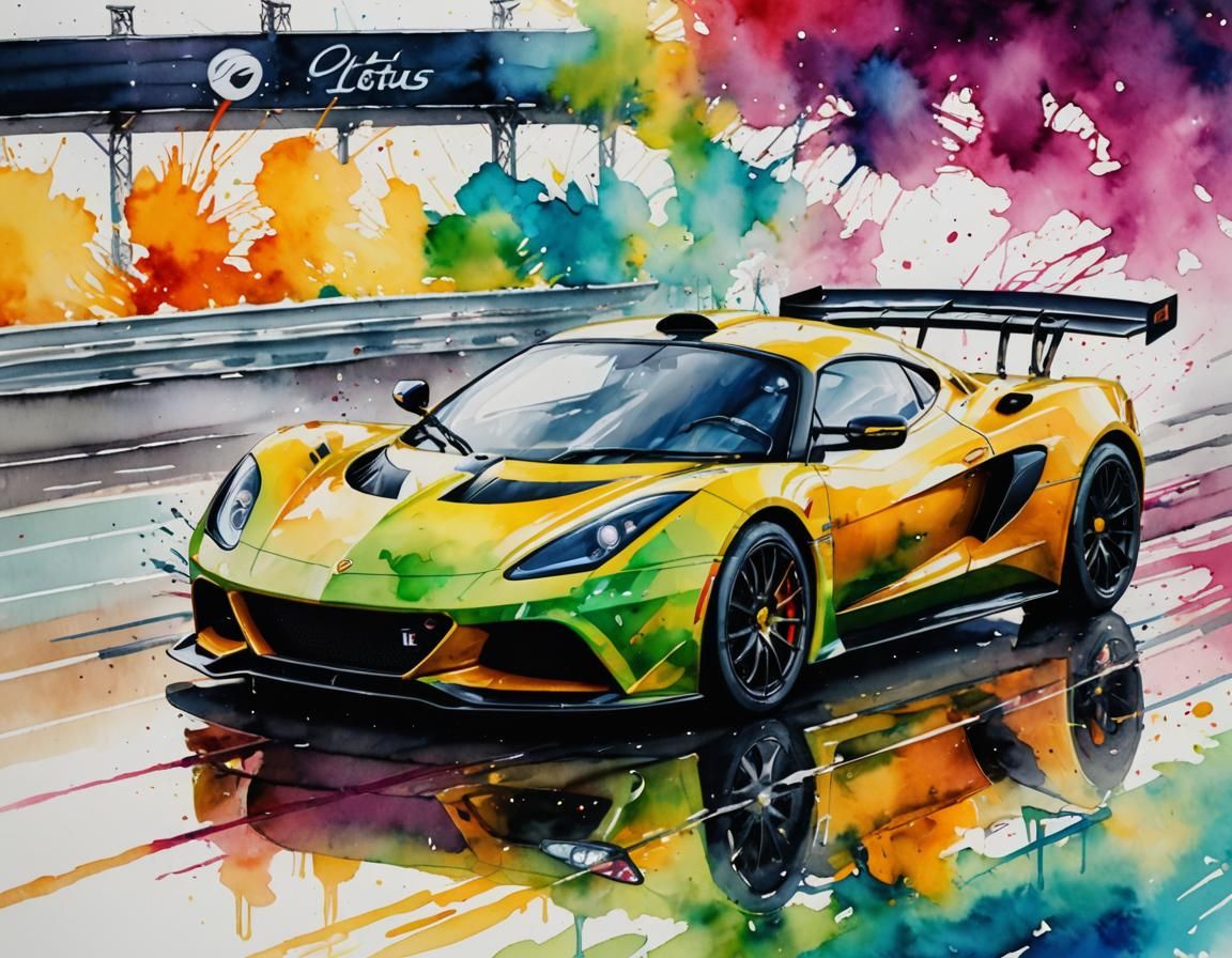 Colorful Supercar on Racetrack in Splash Art Style