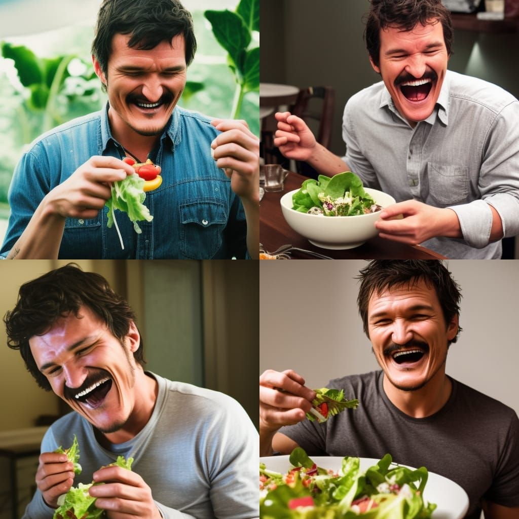 Hyperrealistic Image of Pedro Pascal Eating Salad