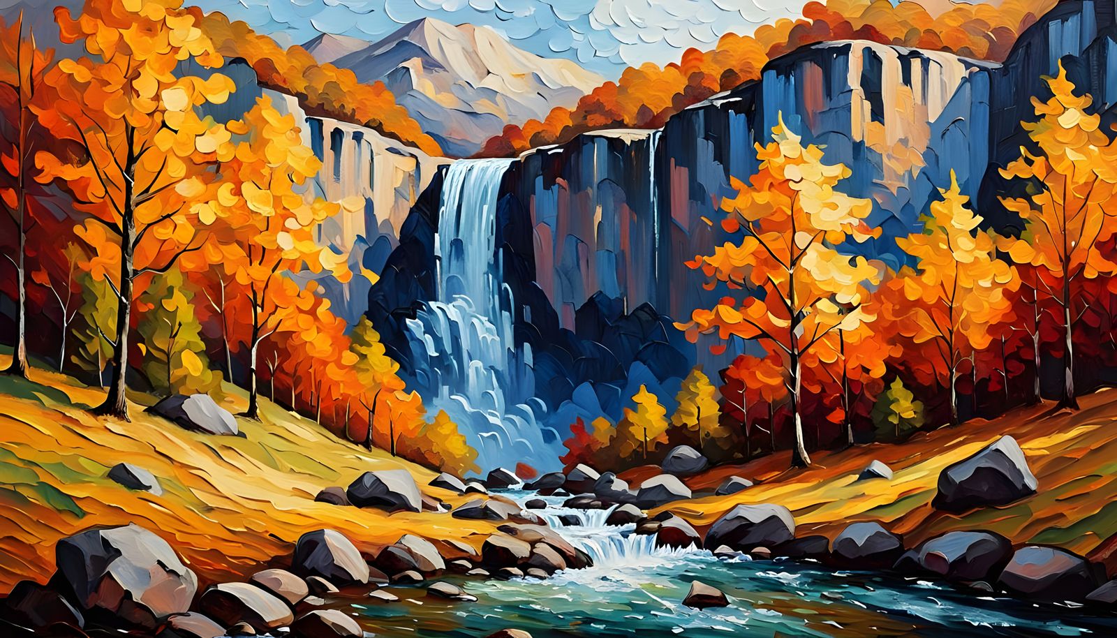 Magical Autumn Waterfall in Mountain Gorge