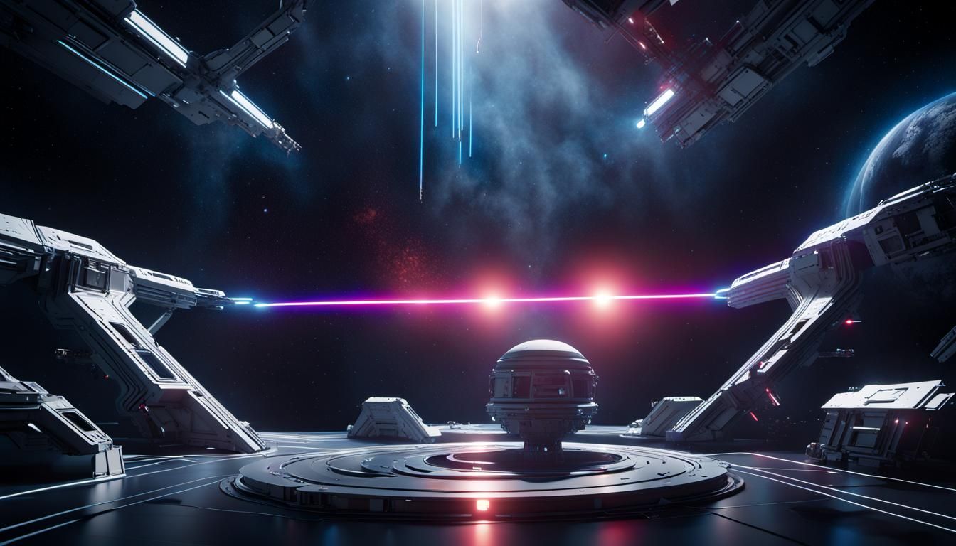 Futuristic Laser Beam in Space with Volumetric Lighting