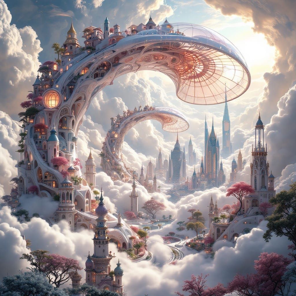 Surreal Science Fiction Cityscape on an Iridescent Alien Pla...