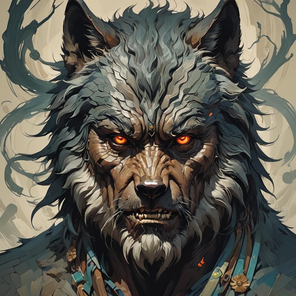 Menacing Wolf-Man Hybrid Creature in Digital Painting