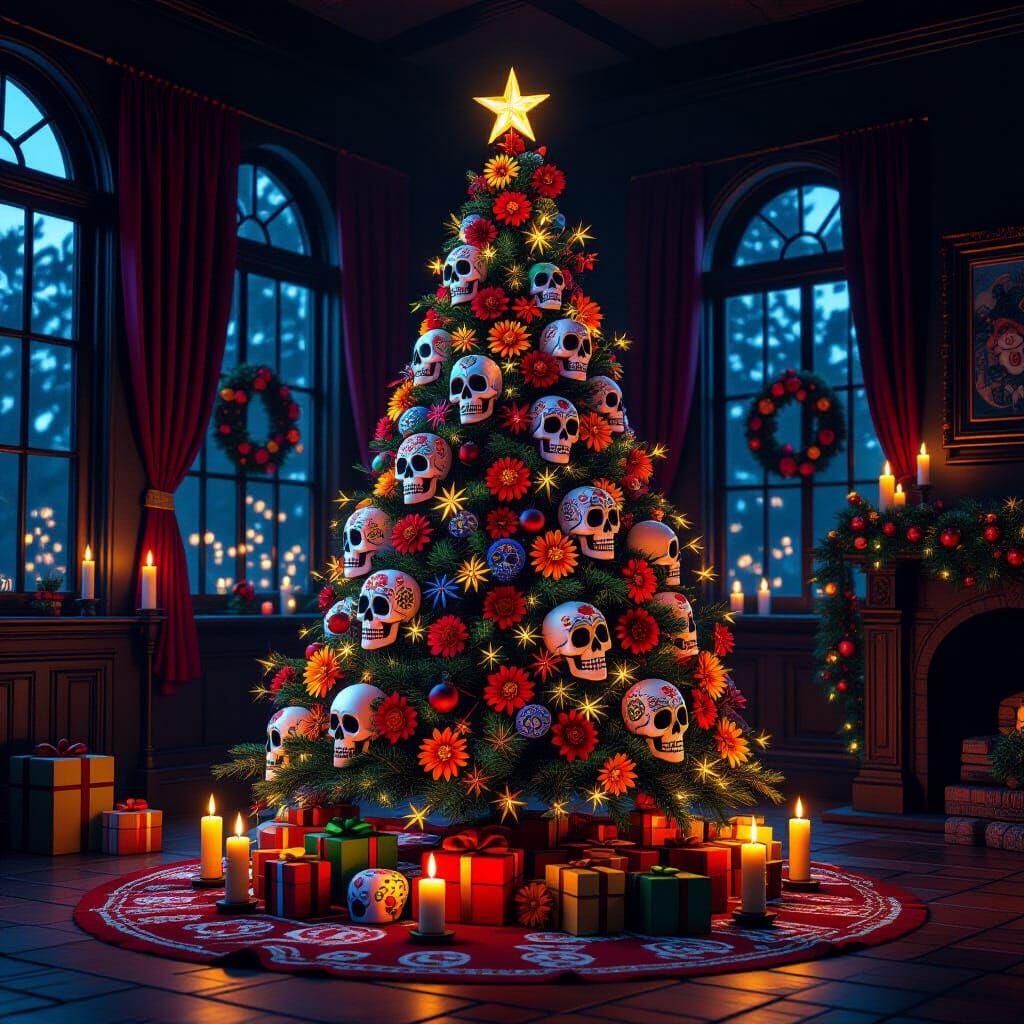 Dia de los Muertos Christmas Tree with Sugar Skulls