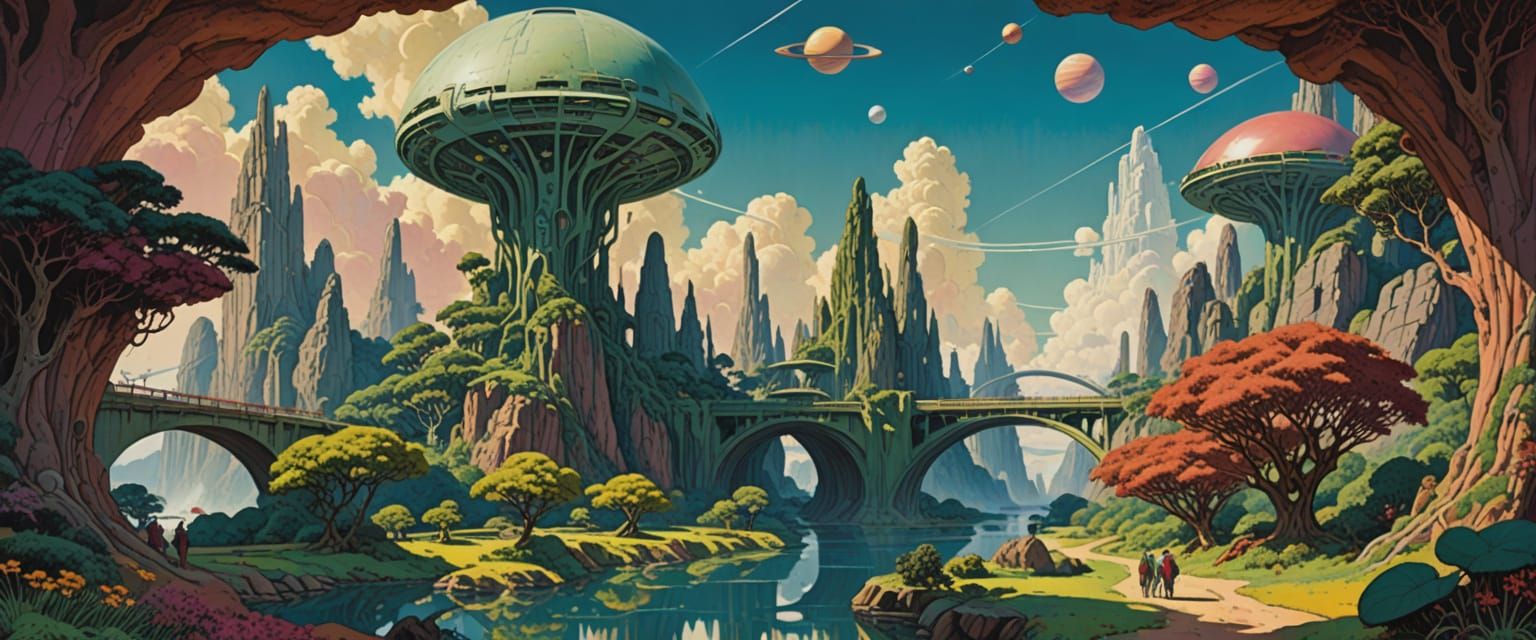 Futuristic Underground City Arcology in Watercolor Style