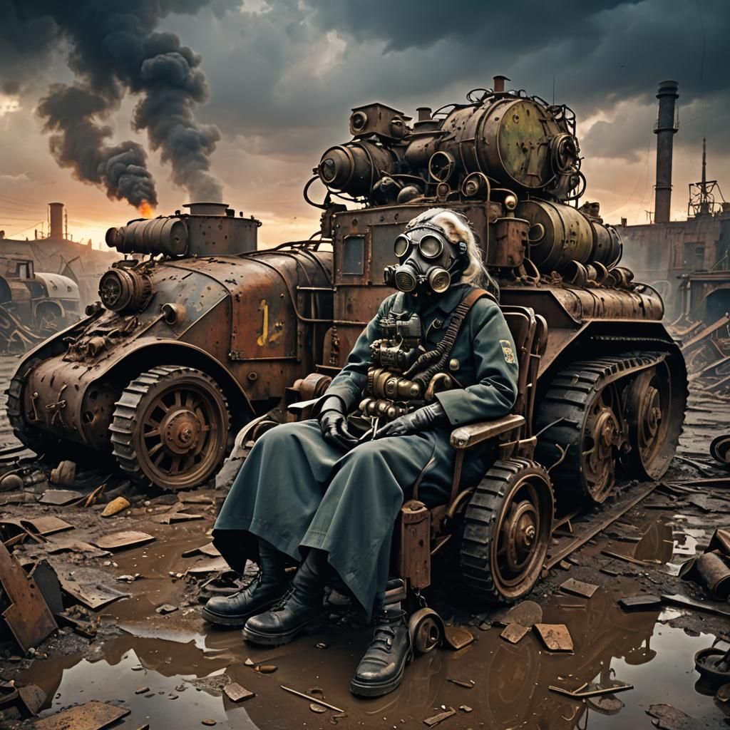 Dieselpunk WWII Wasteland: Woman in a Wheelchair