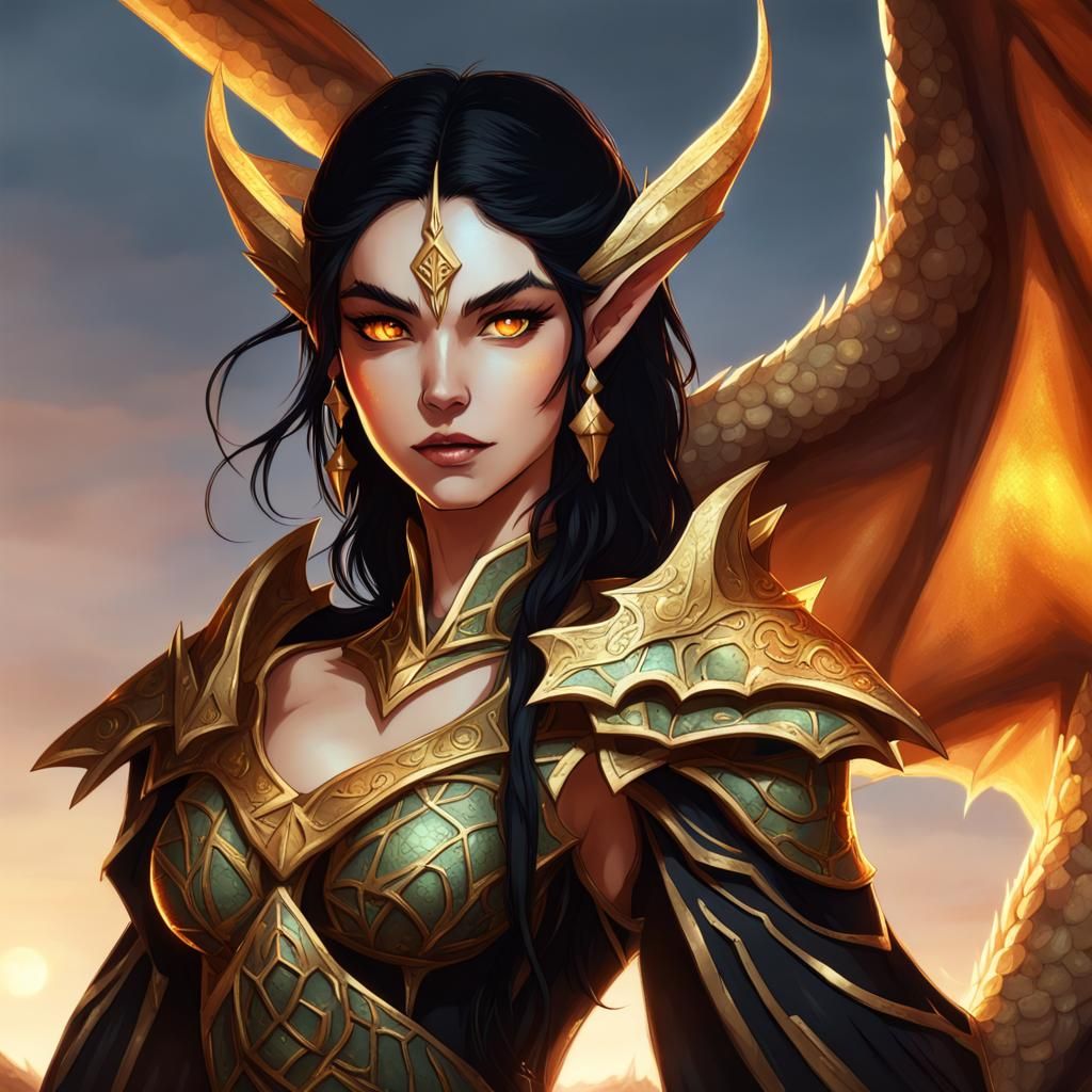 Golden-Eyed Elf with Dragon Companion