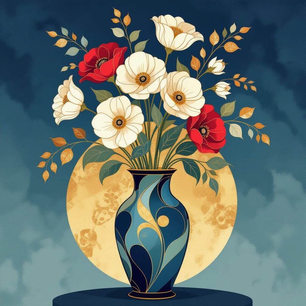 Elegant Floral Vase in Art Nouveau Style