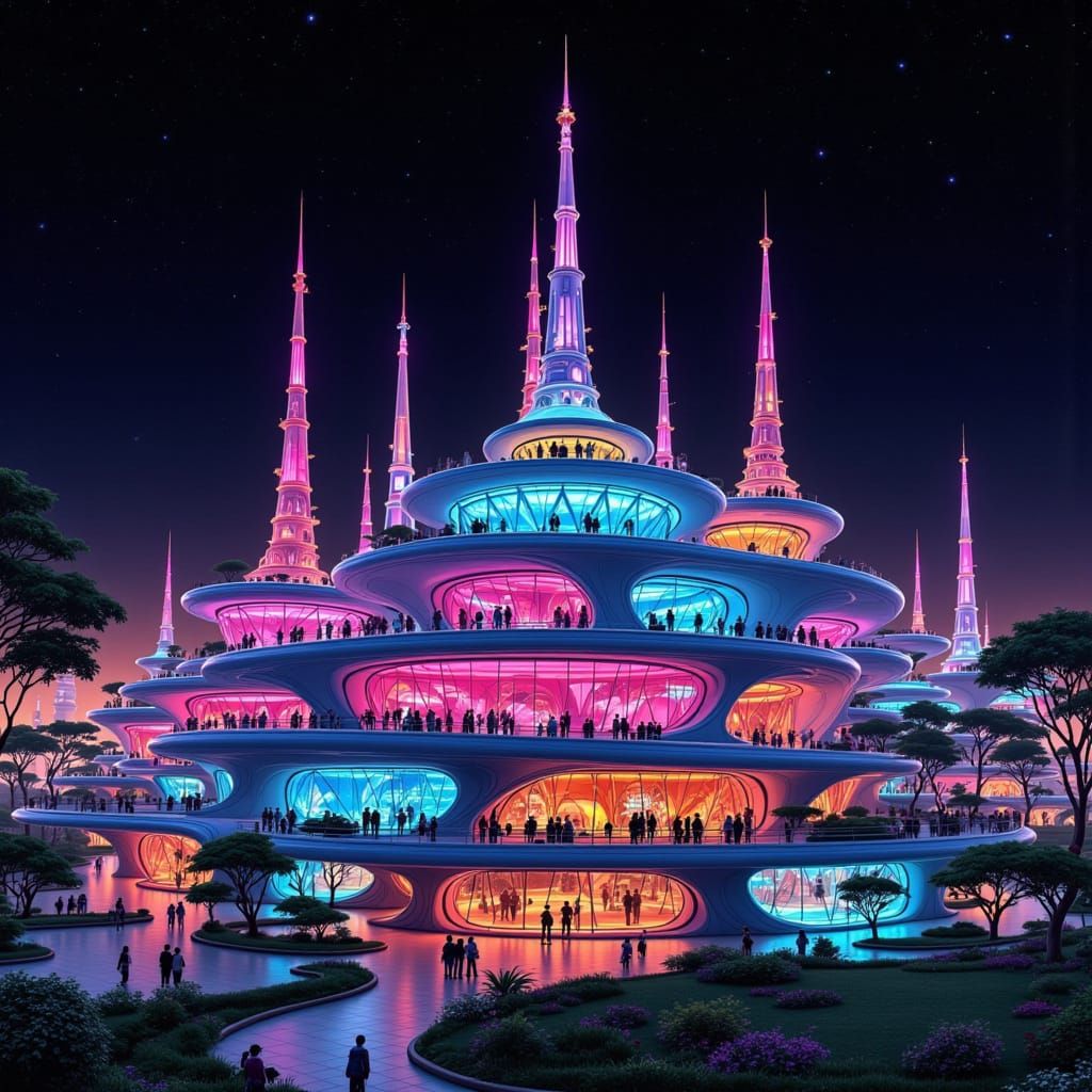 Enchanted Glass Spire House Under Starry Night