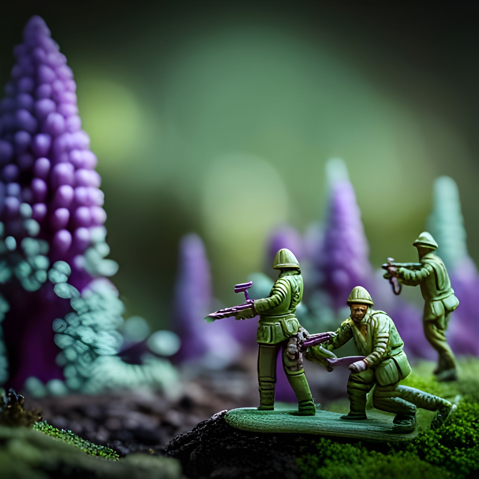 Tin Soldiers Fight Purple Alien Slug in Forest