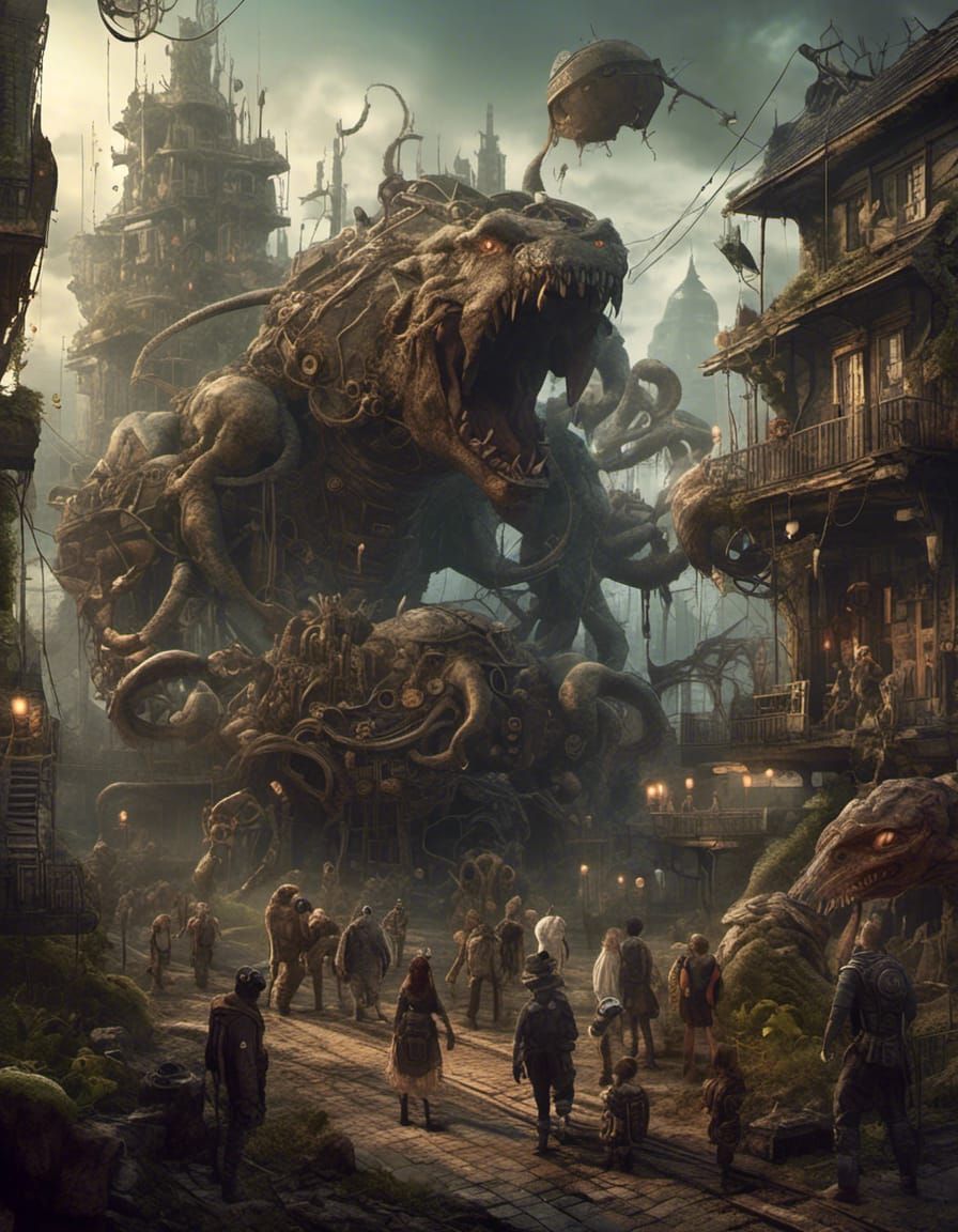 Monsters and Humans in Aetherpunk Post-Apocalyptic Landscape