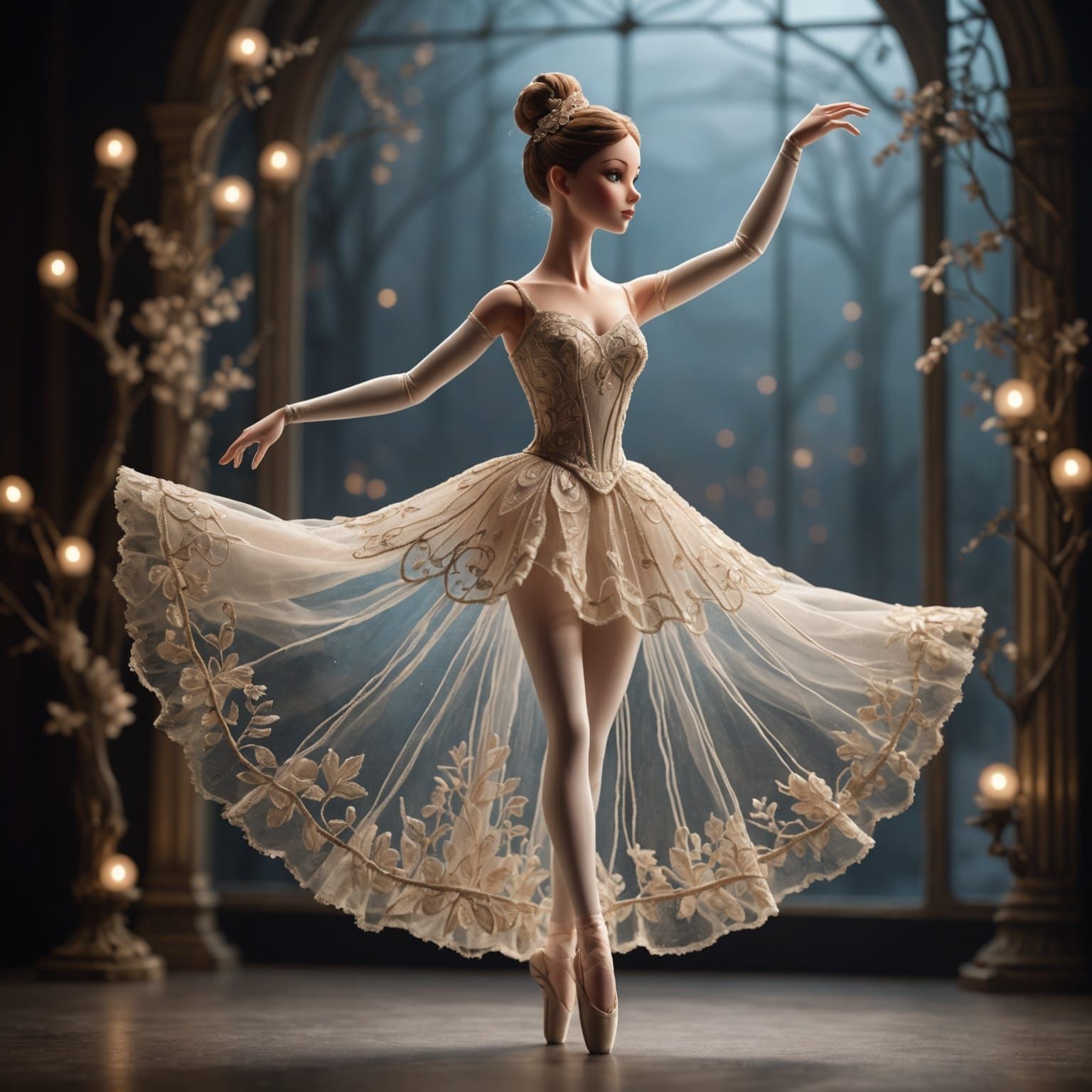 Elegant Ballerina Puppet in 3D Rendered Scene
