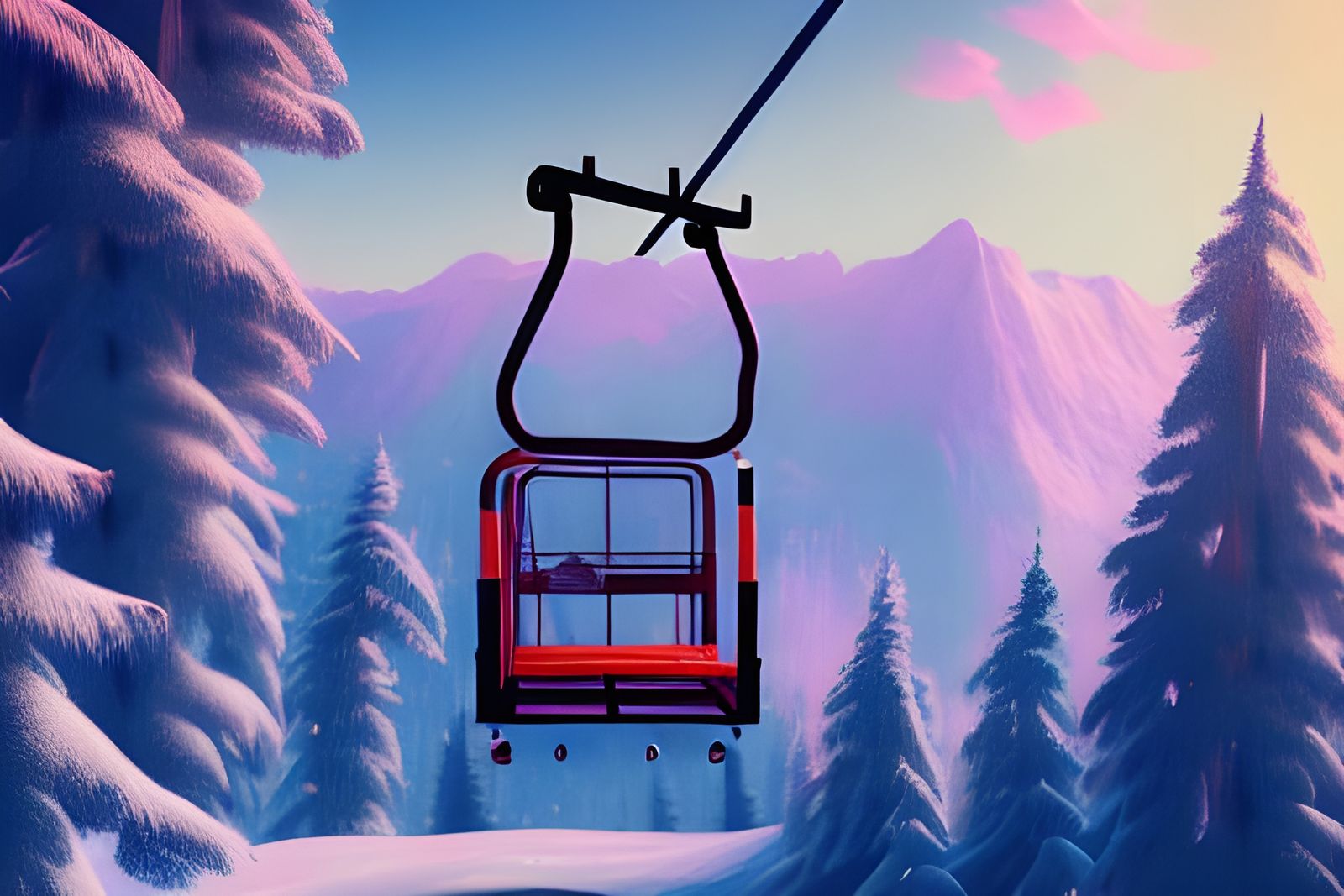 Fantastical Summer Ski Lift in Detailed Matte Painting