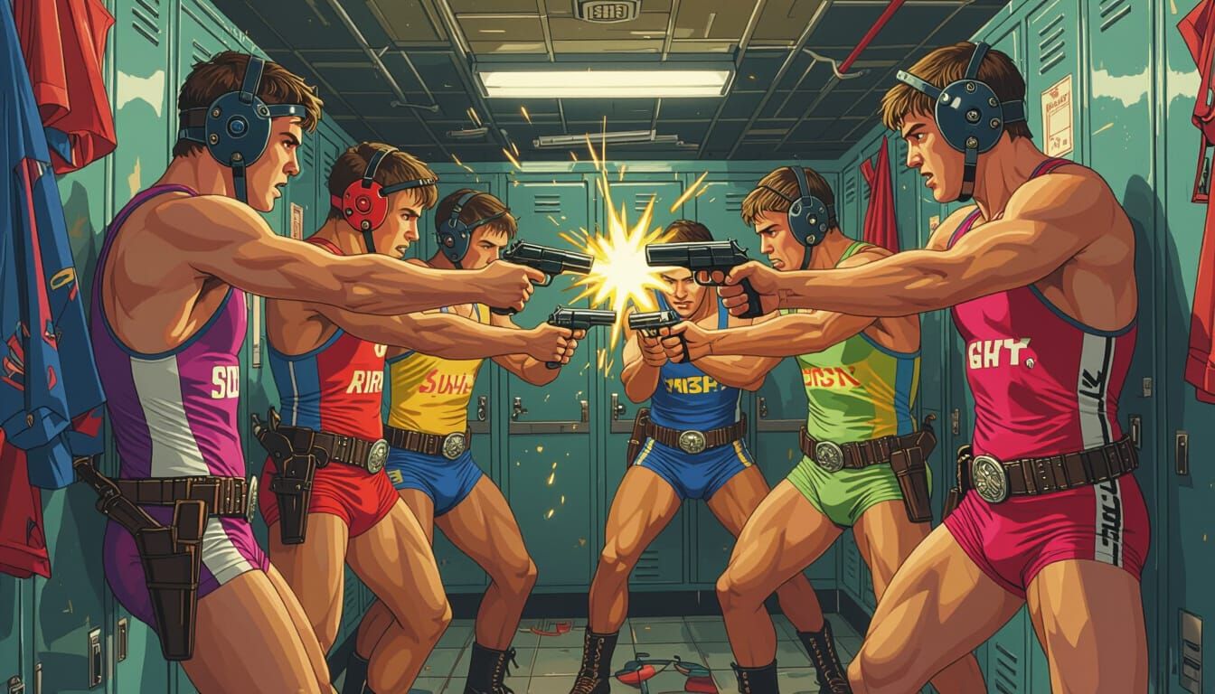 Wrestlers' Wild West Gunfight in Locker Room