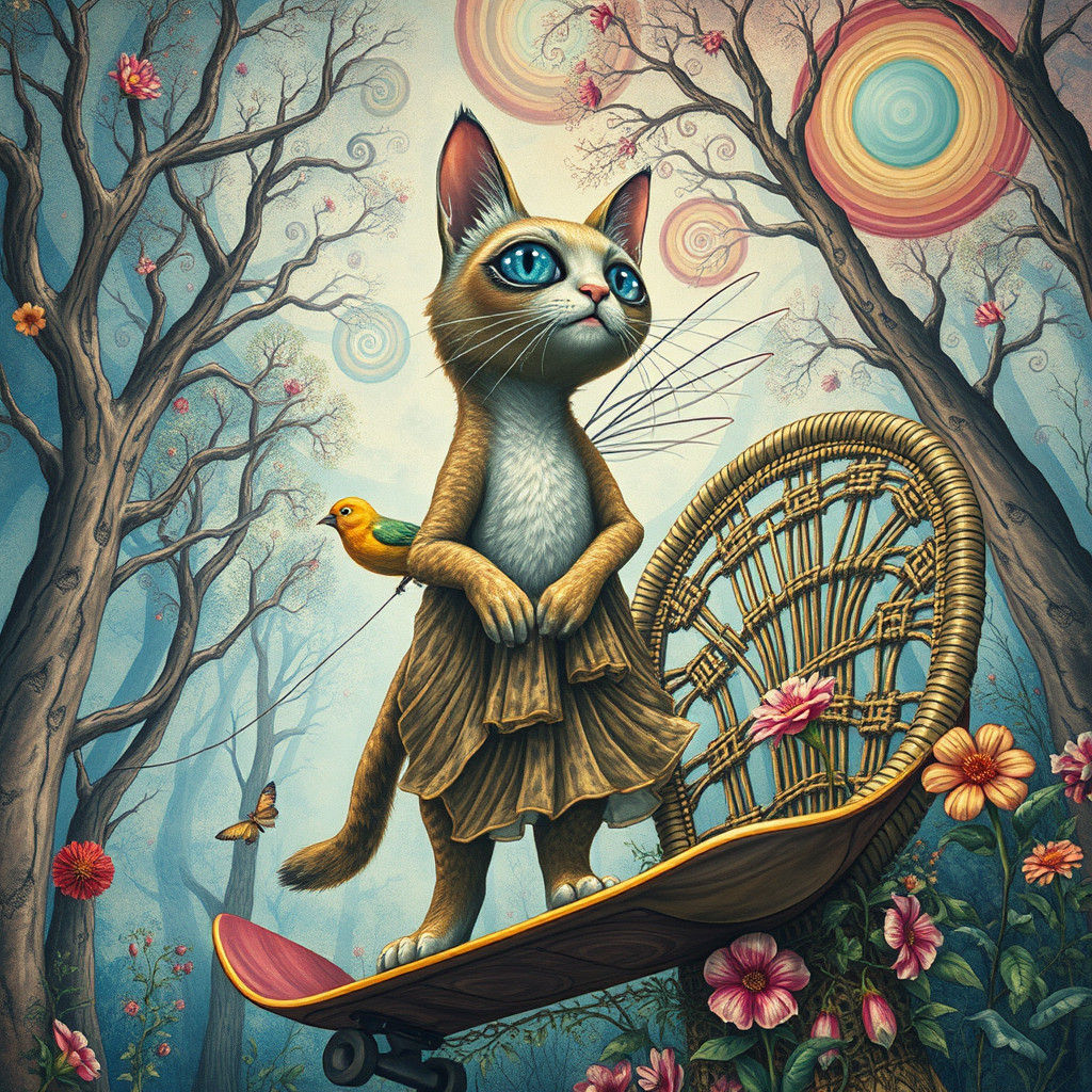 Surreal Biomorphic Sky Fish Portrait in Art Brut Style