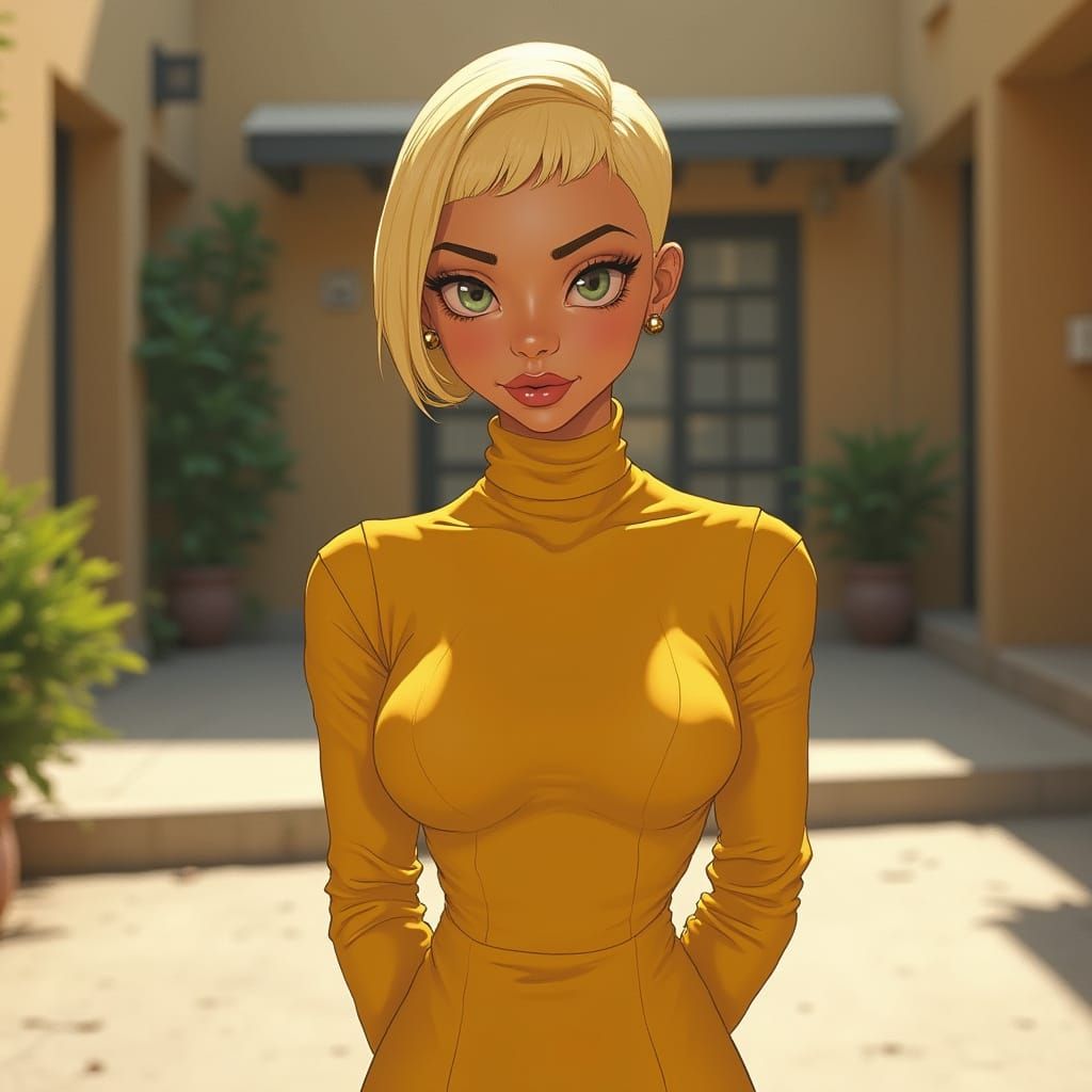 Bellatrix in Courtyard: Vibrant Portraiture with Emotive Exp...