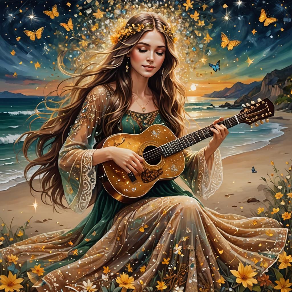 Boho Girl's Steampunk Guitar: A Crystal Dreamscape