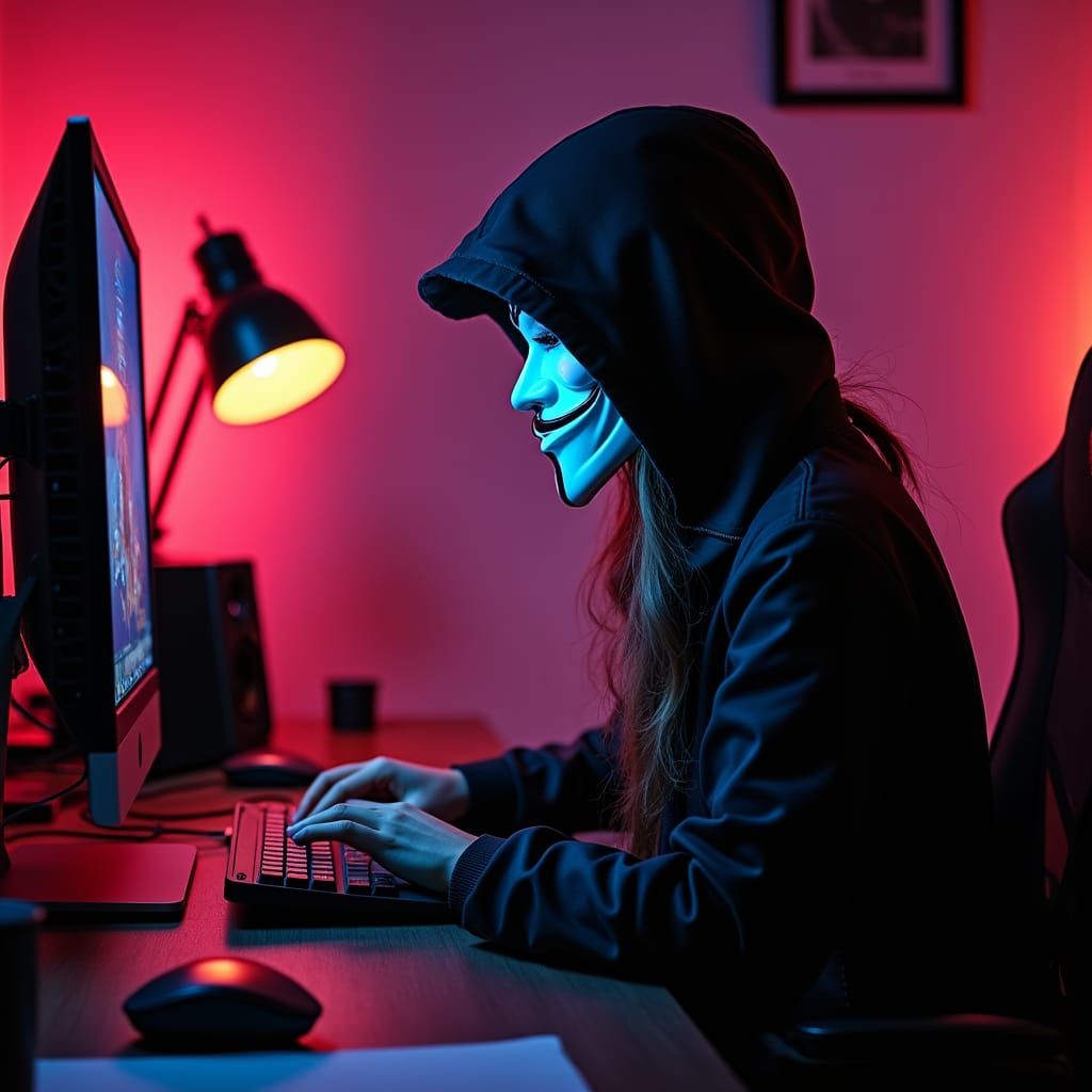 Cyberpunk Hacker Emerges from Neon-Lit Computer Screen