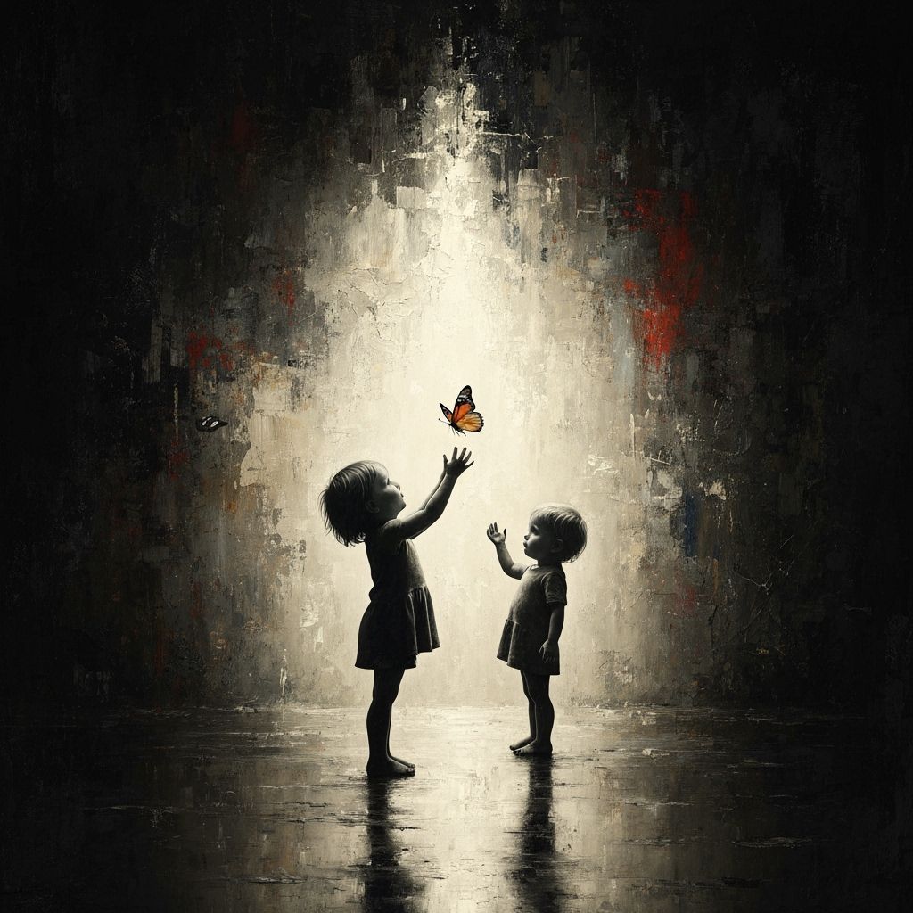 Child Reaching for Butterfly: Oil Painting