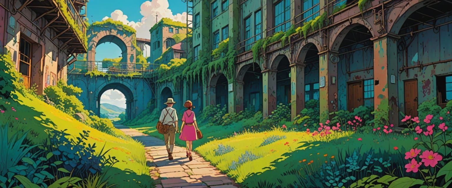 Exploring Abandoned Factory in Comic Book Style