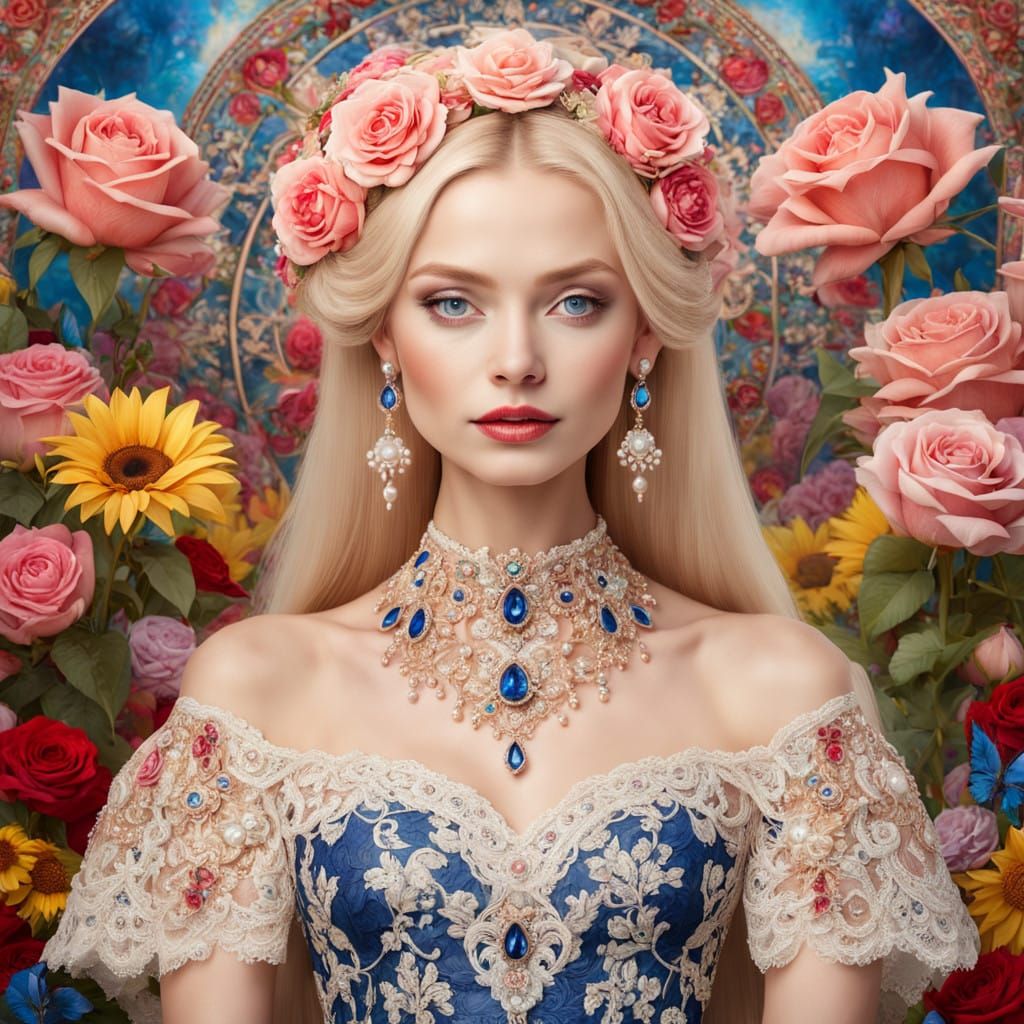 Elegant Russian Woman in Whimsical Wonderland Landscape