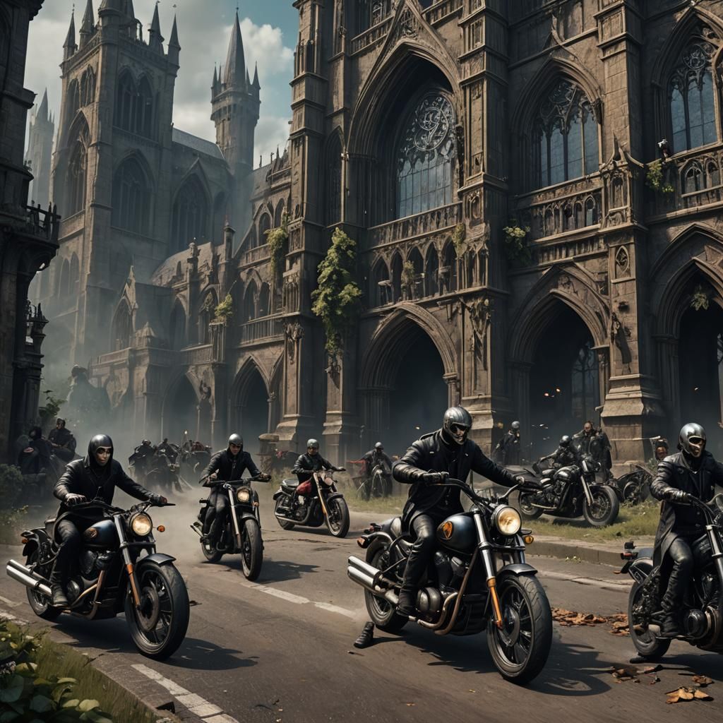 Gothic Motorcycle Riders in Detailed Matte Painting