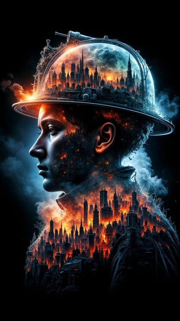 Firetruck Double Exposure in Surreal Digital Art