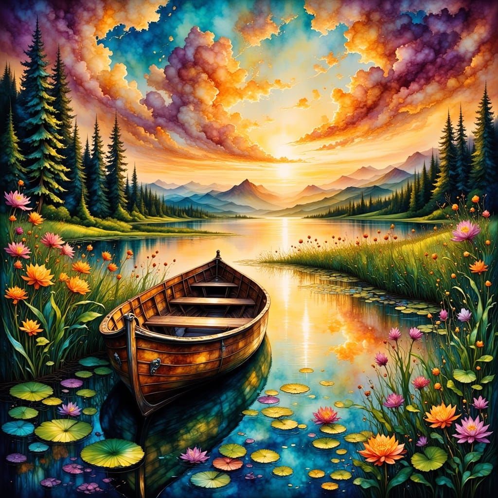 Serenity on the Impressionist Lake, Oil on Canvas