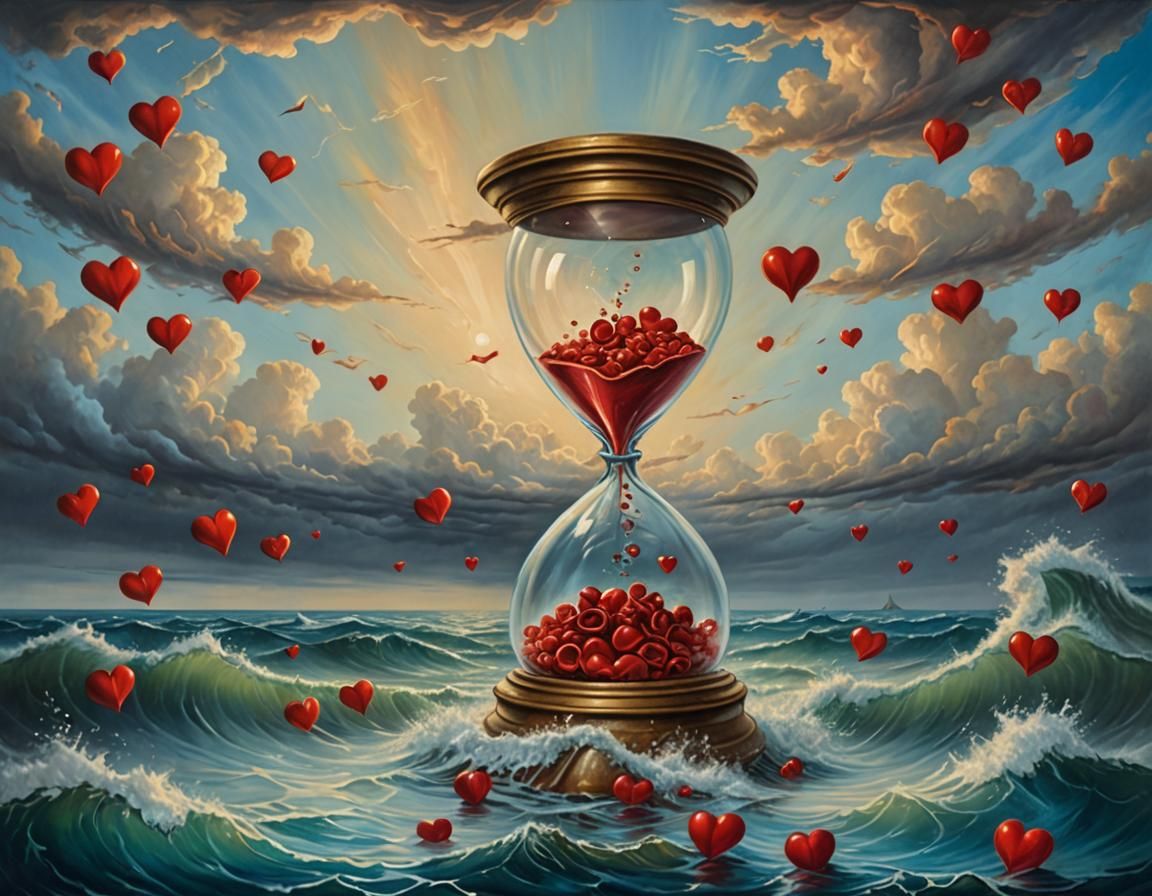 Hourglass in Stormy Seas: A Surreal Oil Painting