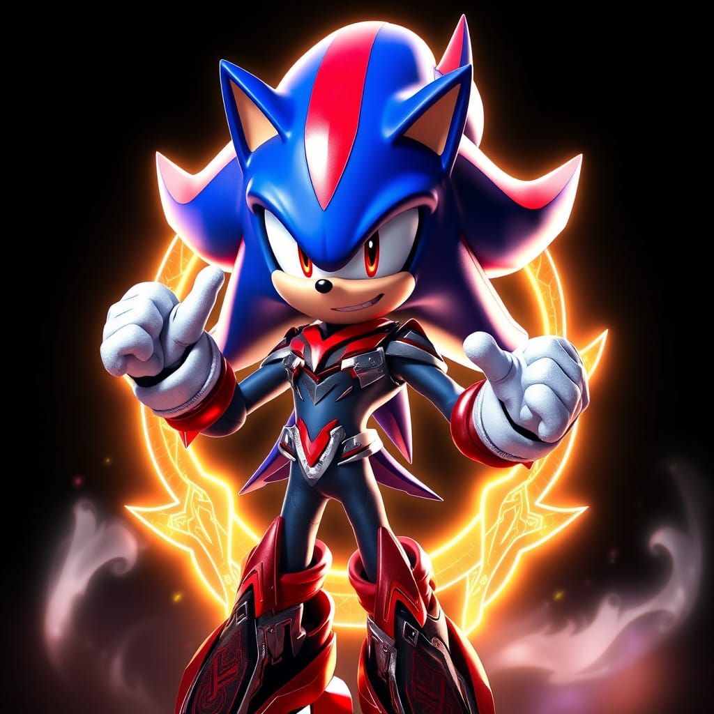 Cyberpunk Sonic Hybrid in 3D Anime Style