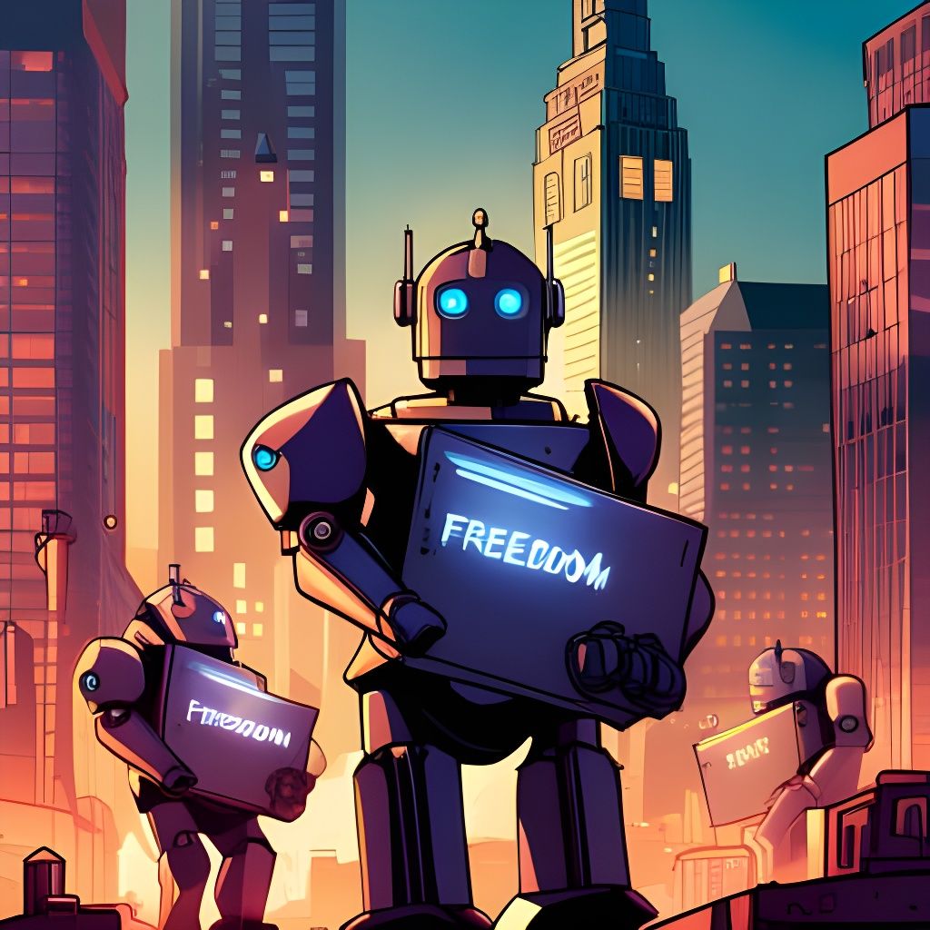 Robots Protest for Freedom in Sci-Fi City