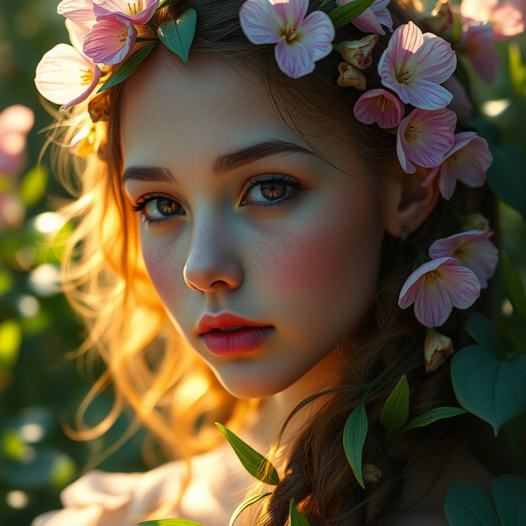 Ethereal Flower Girl Portrait in Surreal Style