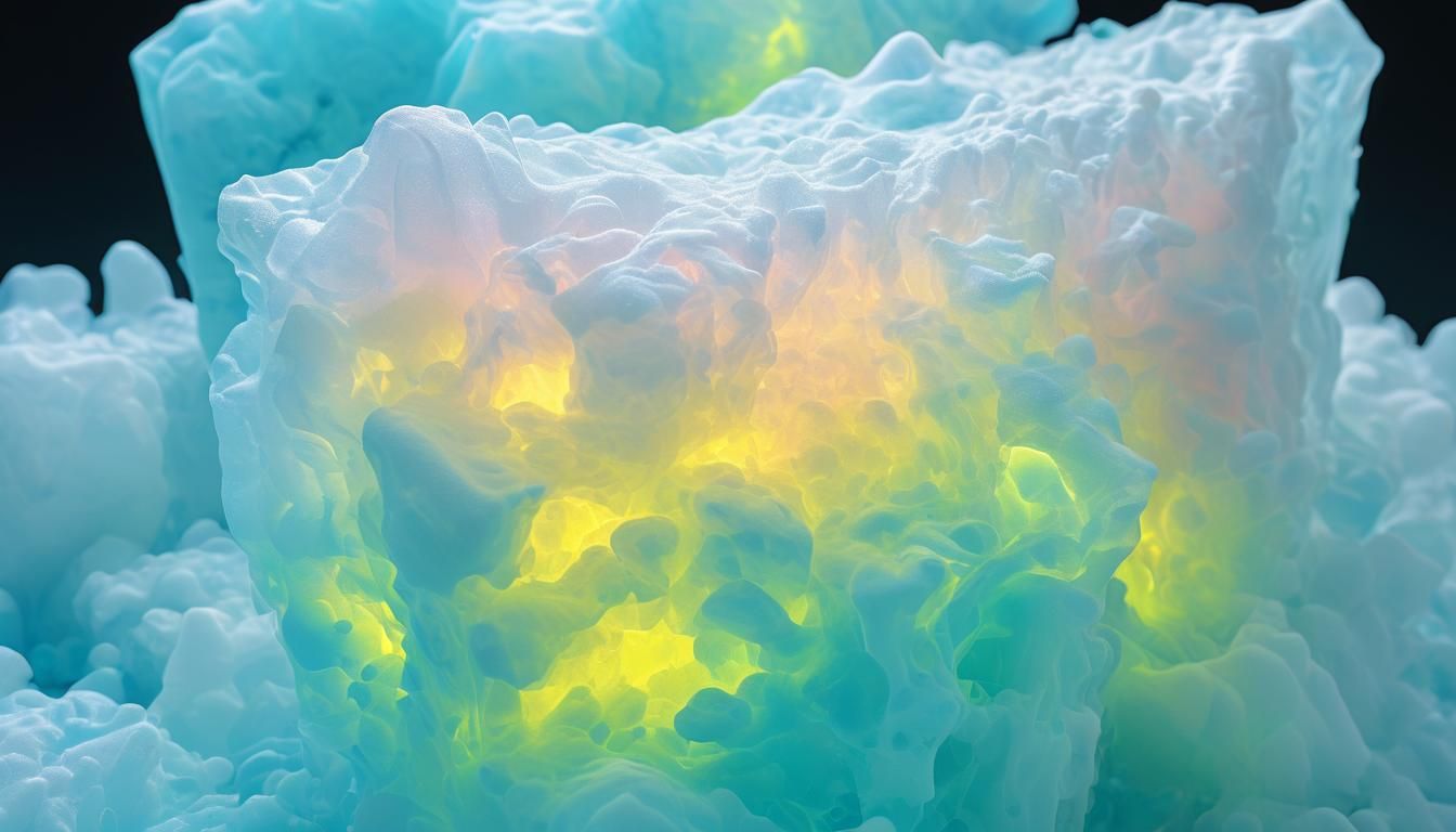 Luminescent Opalite Aerogel Sculpture in Expressionist Style
