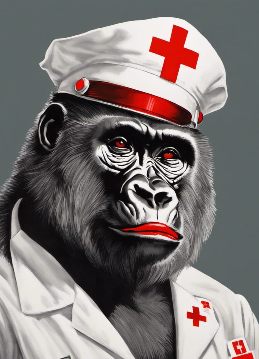 Gorilla Nurse in 1950s Outfit