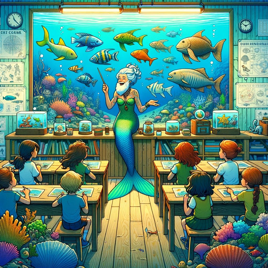 Underwater School: Mermaid Teacher and Marine Life